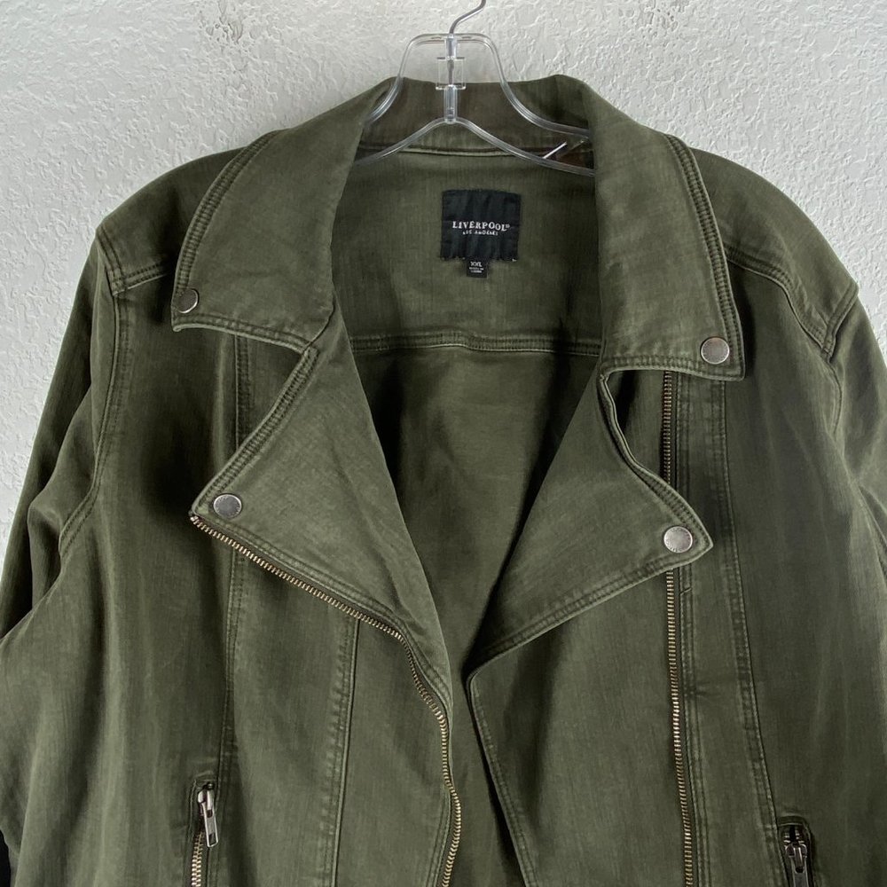 Liverpool Jeans Company Olive Green Moto-Style Jean Jacket - Picture 2 of 12
